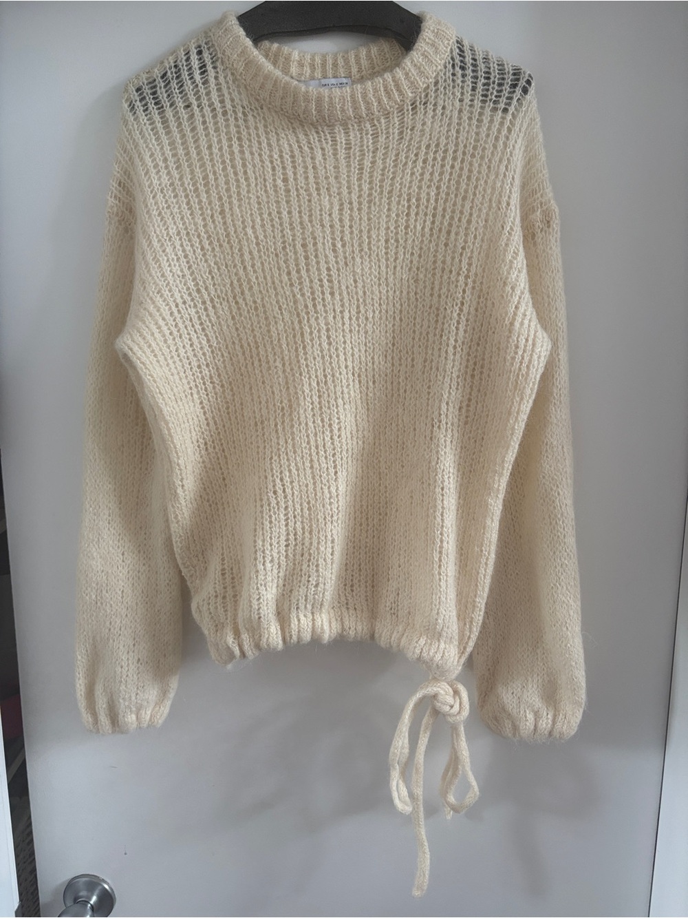 ZARA Cream Knit Drawstring Sweater